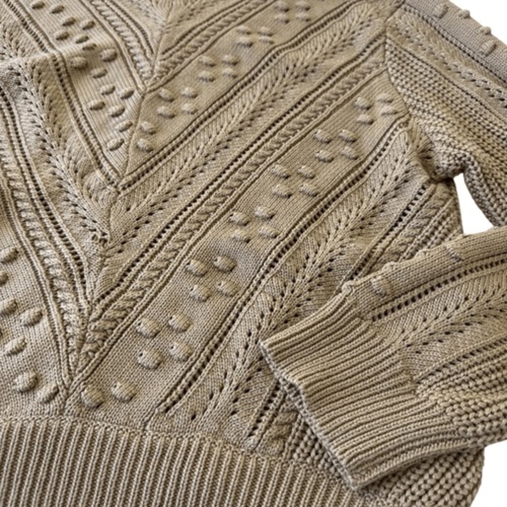 Dalilah Wool Blend Chunky Ribbed 3D Textured Knit Fall Camel Sweater, S/M - Picture 5 of 9